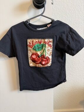 Zara Black Tee with Red Cherry Patch